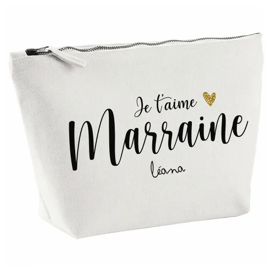 Pochette en toile 28x18 cm - Je t'aime marraine Prénom