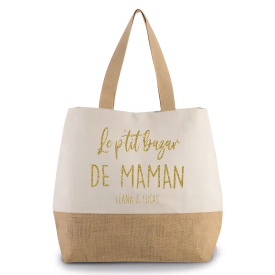 Grand Sac Coton et Jute - Le p'tit bazar de maman Prénom