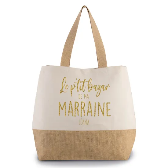 Grand Sac Coton et Jute - Le p'tit bazar de ma marraine Prénom