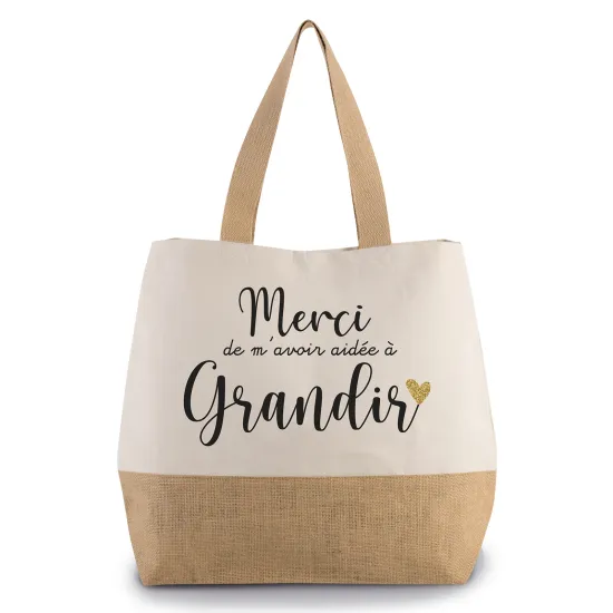 Grand Sac Coton et Jute - Merci de m'avoir aidée a grandir