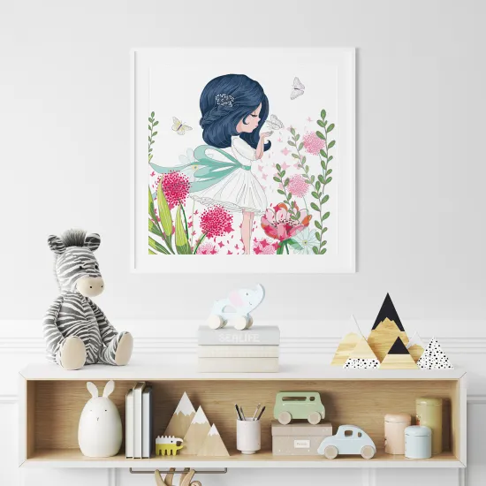 Poster / Affiche carrée Enfants - Petite Fille Fleurs