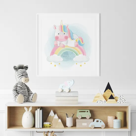 Poster / Affiche carrée Enfants - Licorne Arc-en-ciel