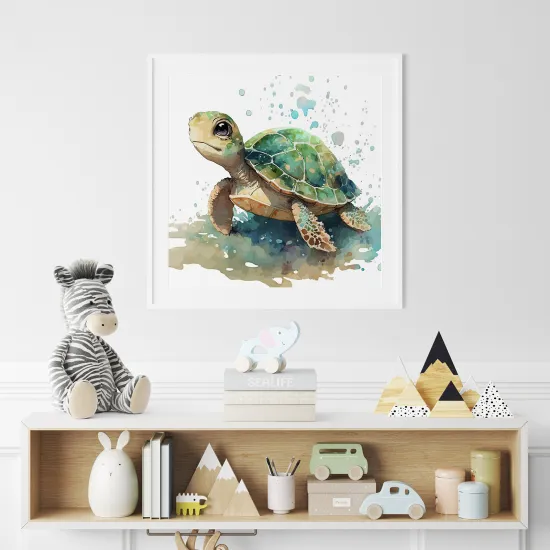 Poster / Affiche carrée Enfants - Tortue coloré