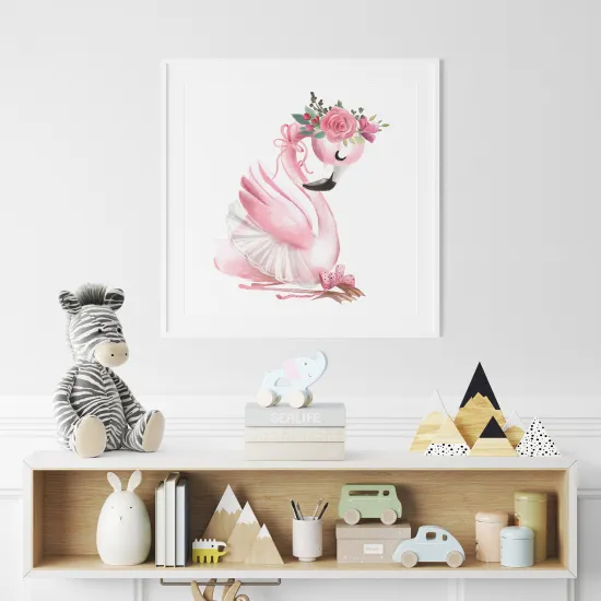 Poster / Affiche carrée Enfants - Flamant Rose fleurs