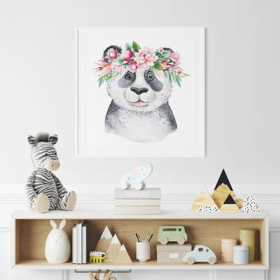 Poster / Affiche carrée Enfants - Panda fleurs