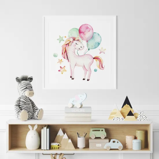 Poster / Affiche carrée Enfants - Licorne ballons