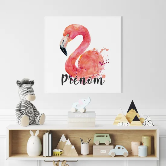 Poster / Affiche carrée enfants personnalisée - Flamant Rose