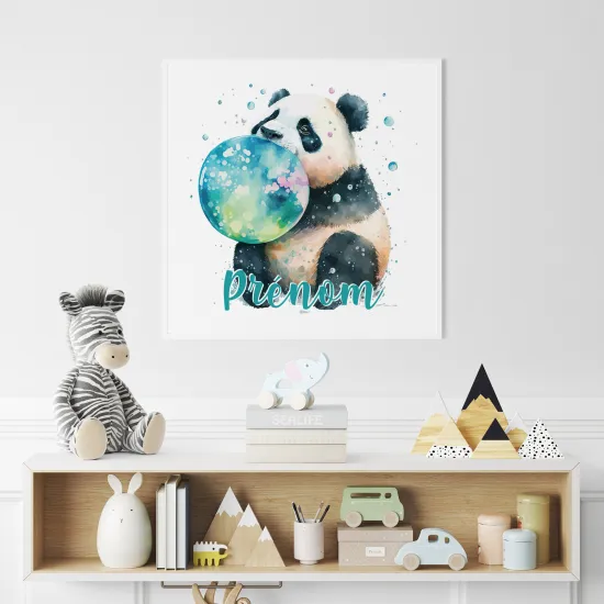 Poster / Affiche carrée enfants personnalisée - Panda  bulle coloré