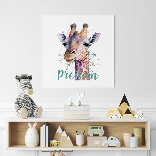 Poster / Affiche carrée enfants personnalisée - Girafe coloré