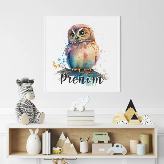 Poster / Affiche carrée enfants personnalisée - Hibou coloré