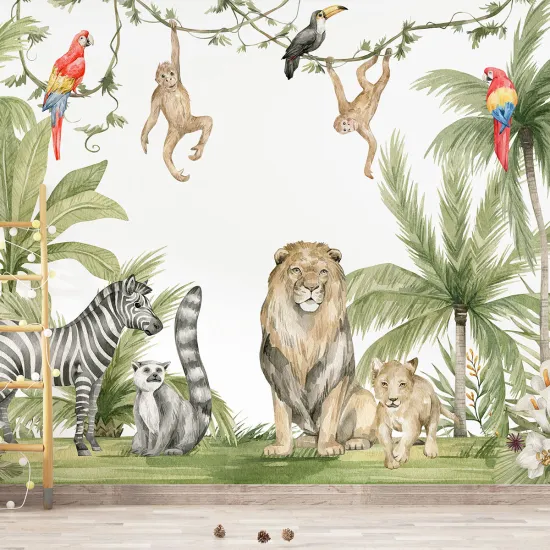 Papier peint panoramique Enfants - Animaux de la Jungle