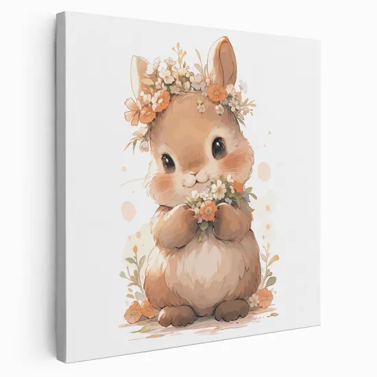 Tableau toile Enfants Carré - Lapin Fleurs