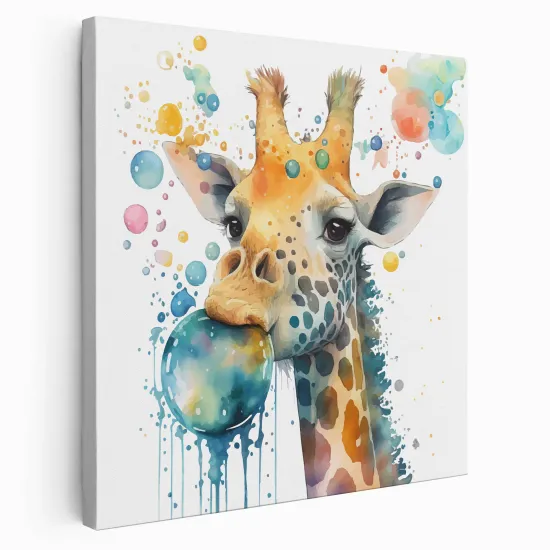 Tableau toile Enfants Carré - Girafe coloré