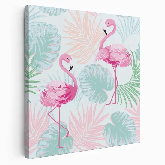 Tableau toile Enfants Carré - Flamants Roses