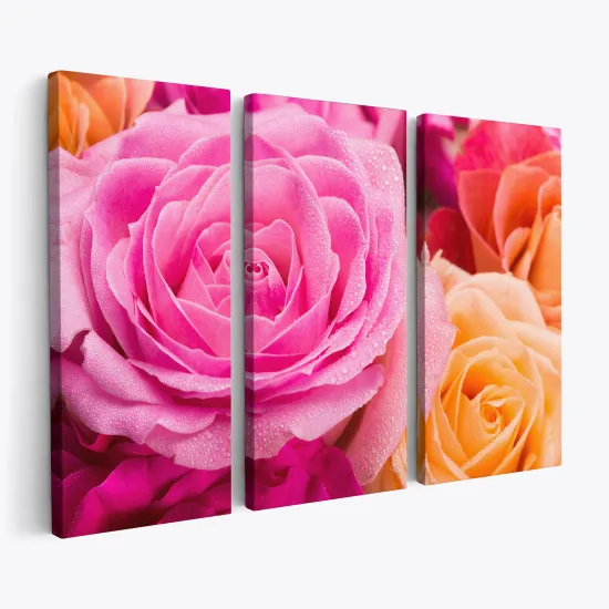 Tableau triptyque sur toile - Roses colorées