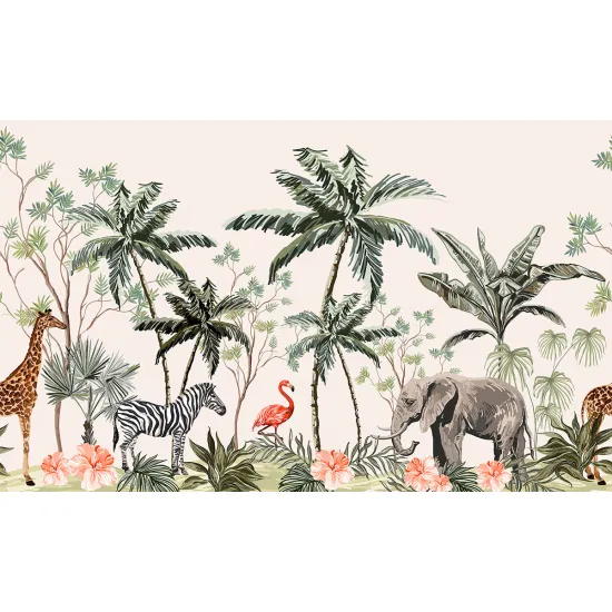 Papier peint panoramique Enfants - Animaux de la Jungle