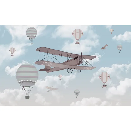 Papier peint panoramique Enfants - Avions Montgolfières