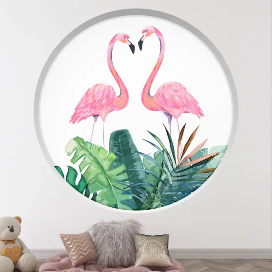 Stickers Trompe l'œil Arche ronde Enfants - Flamants rose