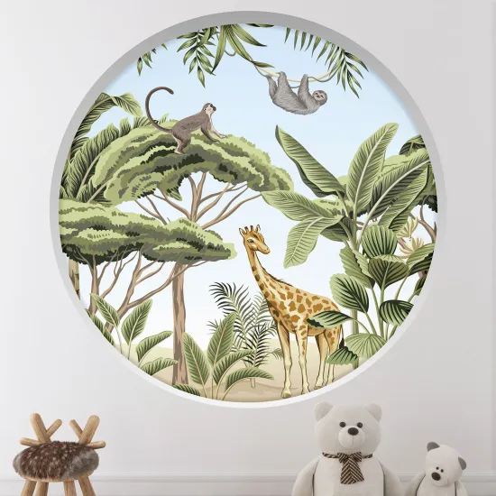 Stickers Trompe l'œil Arche ronde Enfants - Animaux de la jungle