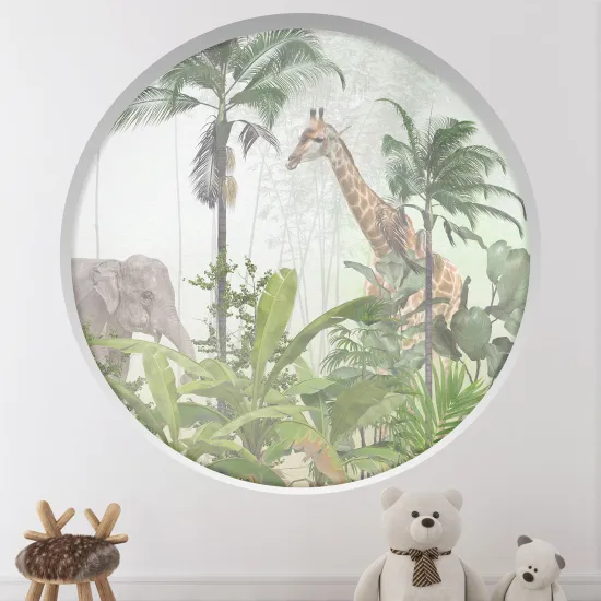 Stickers Trompe l'œil Arche ronde Enfants - Animaux de la jungle