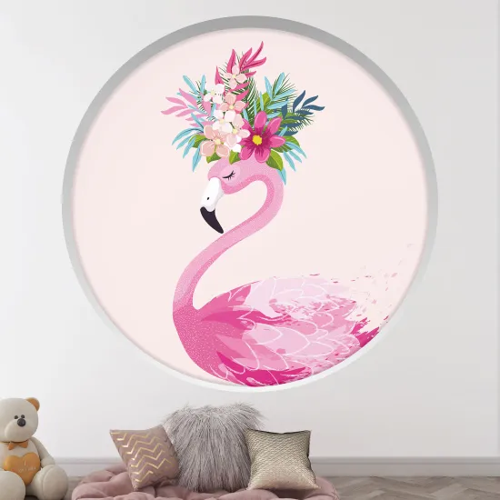 Stickers Trompe l'œil Arche ronde Enfants - Flamant rose