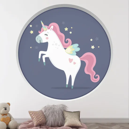 Stickers Trompe l'œil Arche ronde Enfants - Licorne