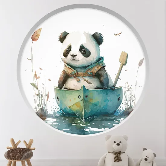 Stickers Trompe l'œil Arche ronde Enfants - Panda sur la barque