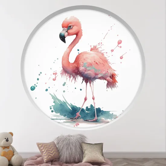 Stickers Trompe l'œil Arche ronde Enfants - Flamant rose