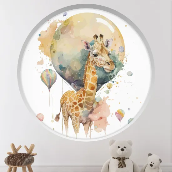 Stickers Trompe l'œil Arche ronde Enfants - Girafe ballons