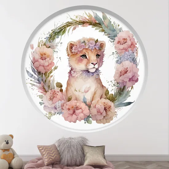 Stickers Trompe l'œil Arche ronde Enfants - Lion floral