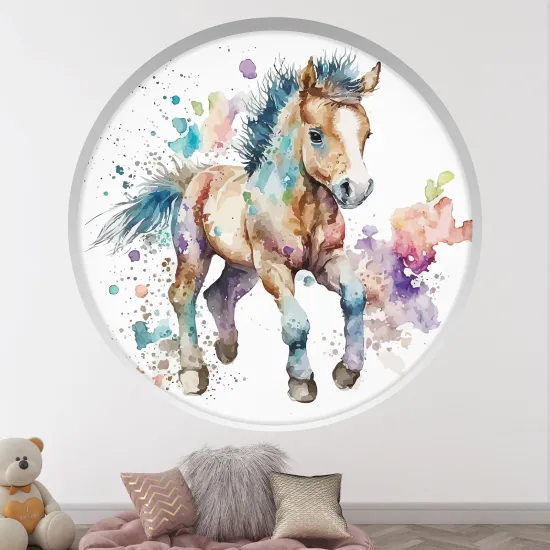 Stickers Trompe l'œil Arche ronde Enfants - Cheval coloré