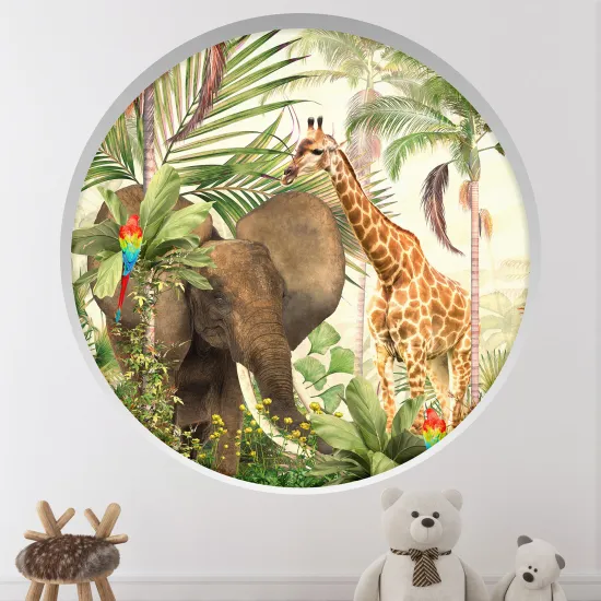 Stickers Trompe l'œil Arche ronde Enfants - Animaux de la jungle