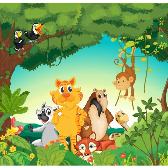 Papier peint panoramique Enfants - Animaux de la Jungle