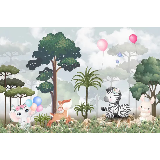 Papier peint panoramique Enfants - Animaux de la Jungle