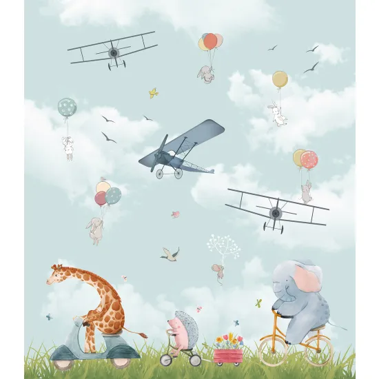 Papier peint panoramique Enfants - Animaux Avions