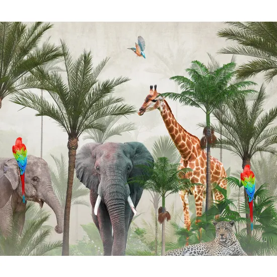 Papier peint panoramique Enfants - Animaux de la Jungle