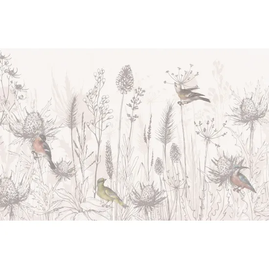 Papier peint panoramique Enfants - Herbes Oiseaux