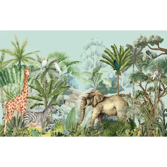 Papier peint panoramique Enfants - Animaux de la Jungle