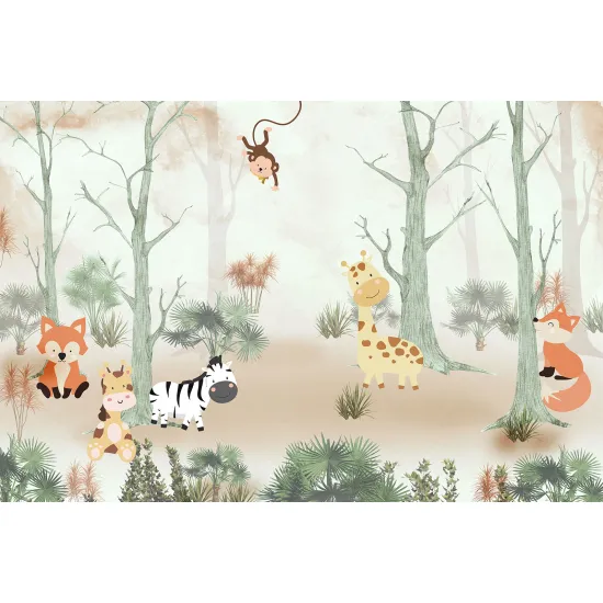 Papier peint panoramique Enfants - Animaux de la Jungle