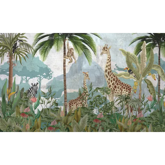 Papier peint panoramique Enfants - Animaux de la Jungle