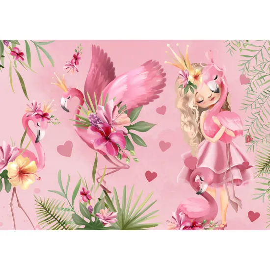 Papier peint panoramique Enfants - Princesse Flamants Roses