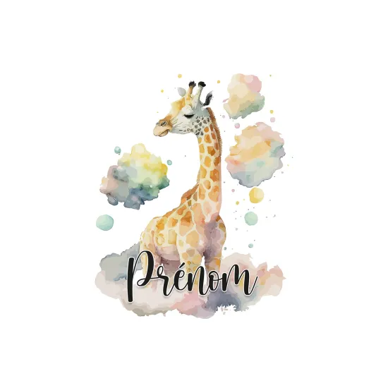 Papier peint panoramique enfant avec prénom personnalisable - Girafe - 3396