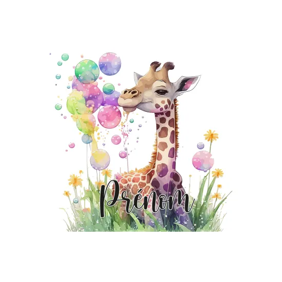 Papier peint panoramique enfant avec prénom personnalisable - Girafe - 3412