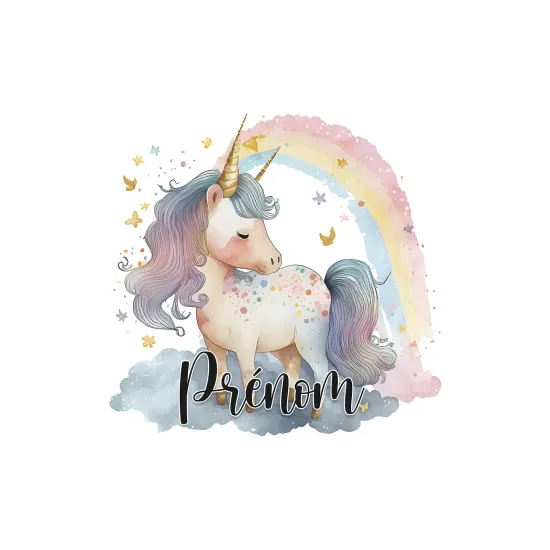 Papier peint panoramique enfant avec prénom personnalisable - Licorne - 3424