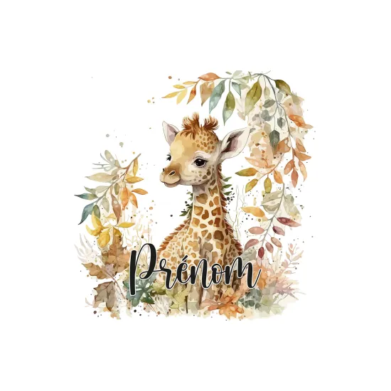 Papier peint panoramique enfant avec prénom personnalisable - Girafe - 3430