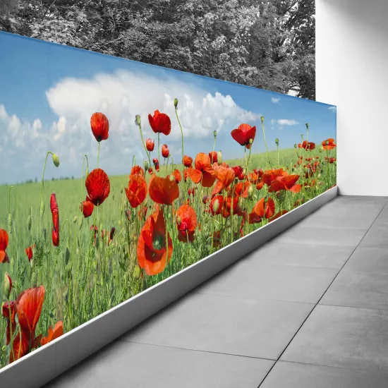 Brise vue Trompe l'œil - 130x358 cm - Coquelicots