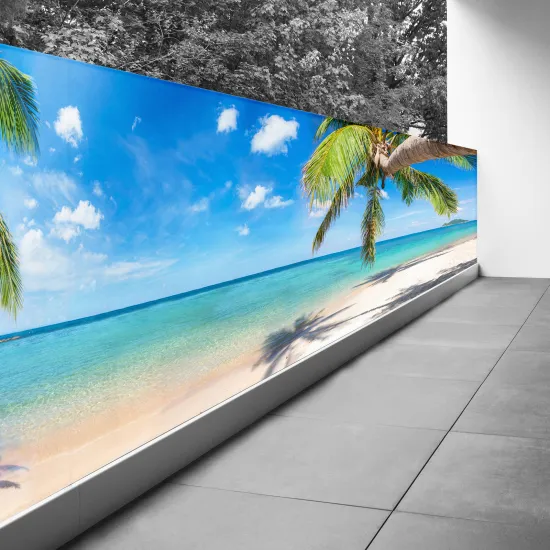 Brise vue Trompe l'œil - 80x340 cm - Vue plage cocotiers