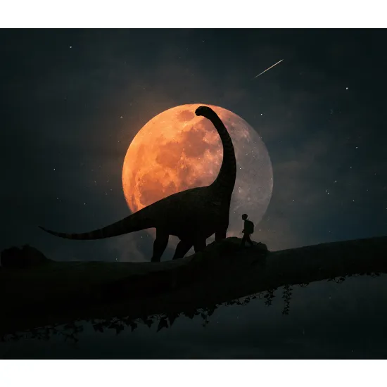 Papier peint panoramique Enfants - Dinosaure Pleine Lune