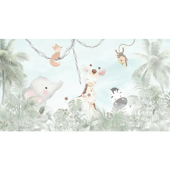 Papier peint panoramique Enfants - Animaux de la Jungle