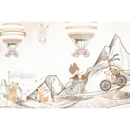 Papier peint panoramique Enfants - Animaux Montgolfières